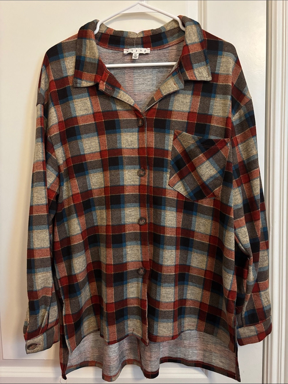 HYFVE Red Blue Plaid Button-Up Shirt